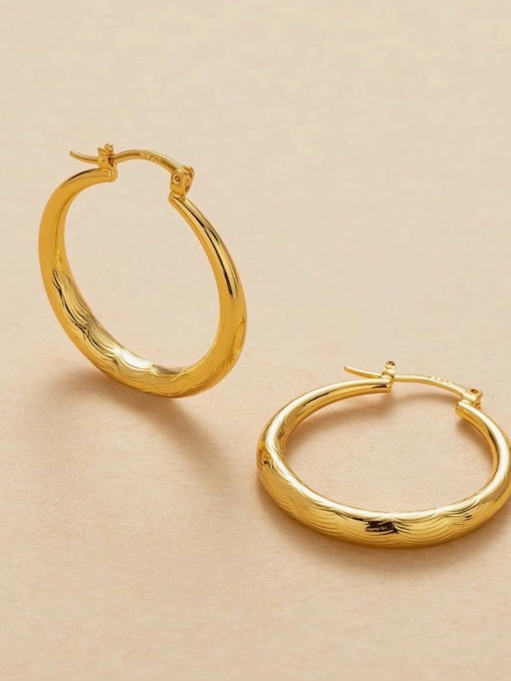 Sterling silver / Gold Tone Textured Hoop Earrings - Women Jewelry